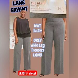 🌻NWT LANE BRYANT Sz24 LONG ALLIE GREY WIDE LEG TAILORED PANTS